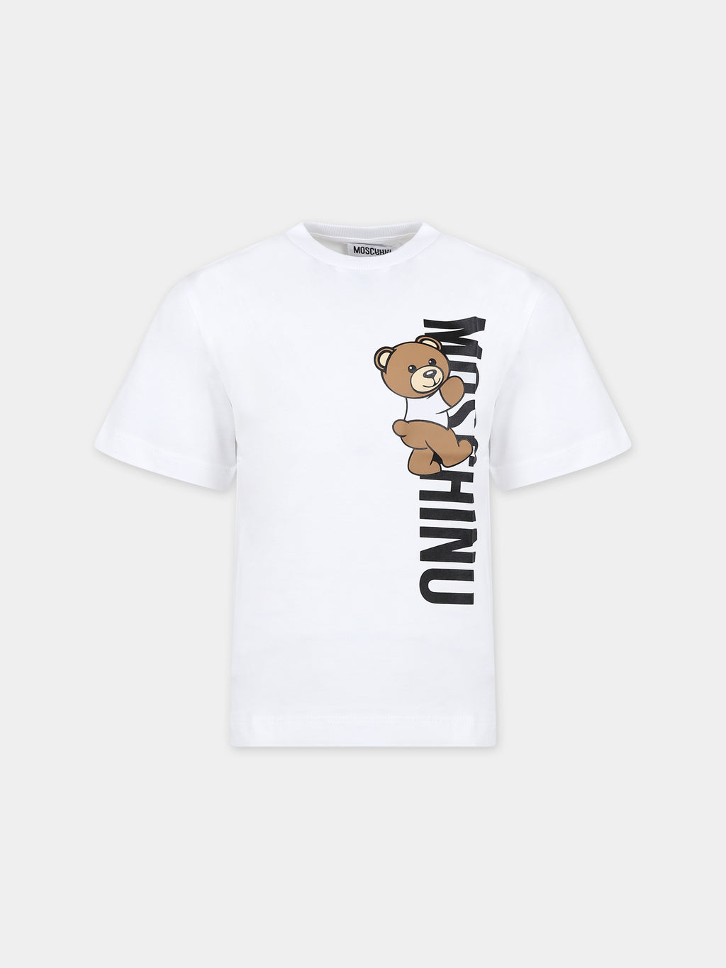 White t-shirt for kids with Teddy Bear and logo